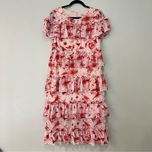 Badgley Mischka Tiered Ruffle Floral Dress Pink Mini Size 10 RTR Designer